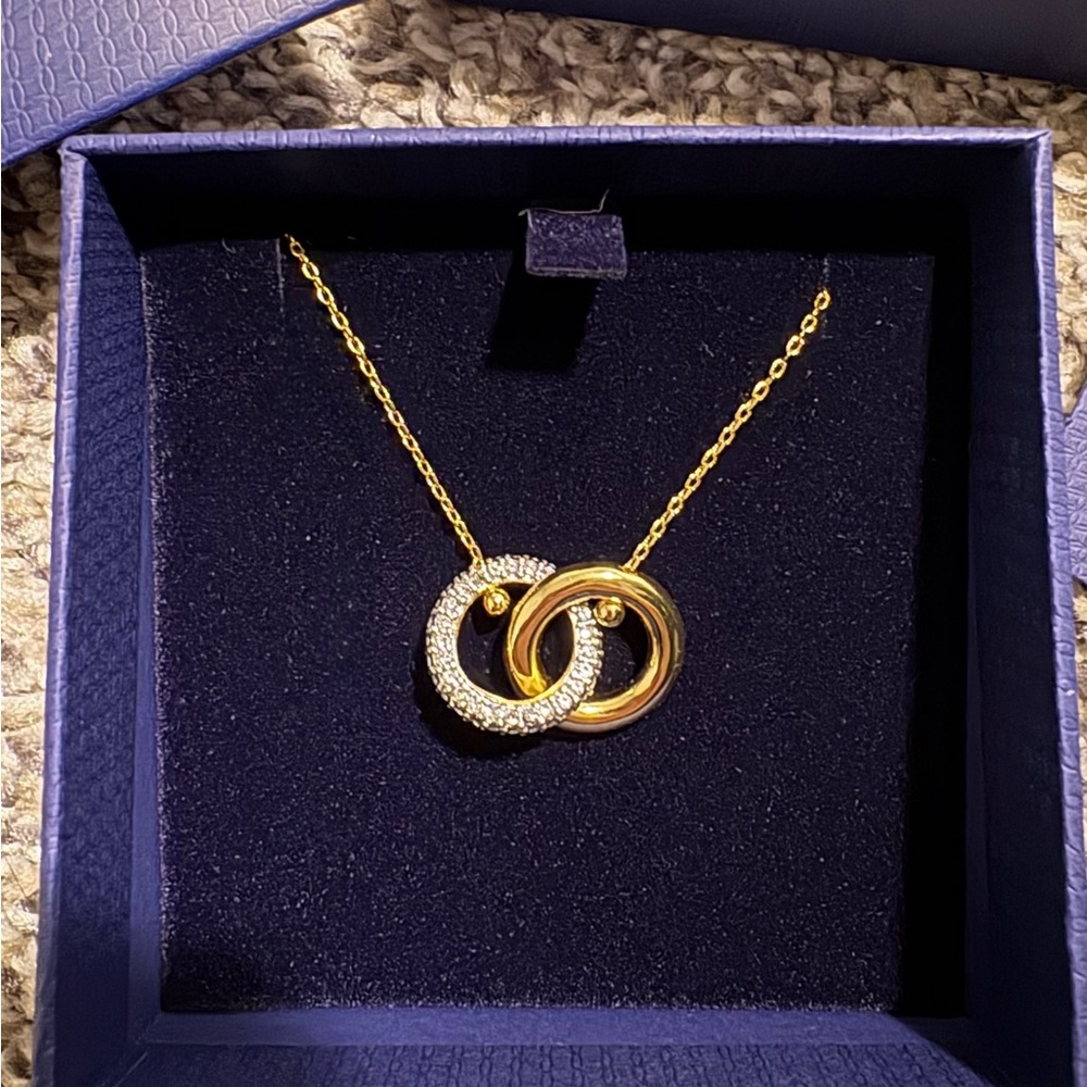 Swarovski Dextera Gold Pave Pendant Necklace with Interlocking Loop